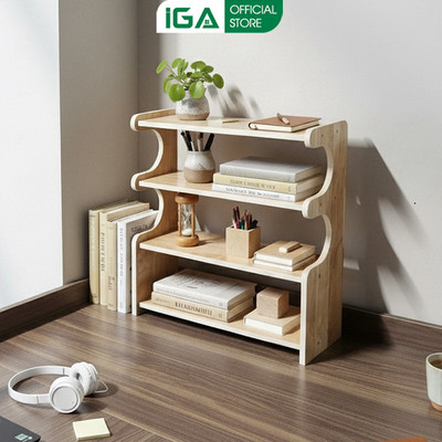 Kệ sách để bàn trang trí góc làm việc chất liệu gỗ cao su ghép thanh thương hiệu IGA - PG46
