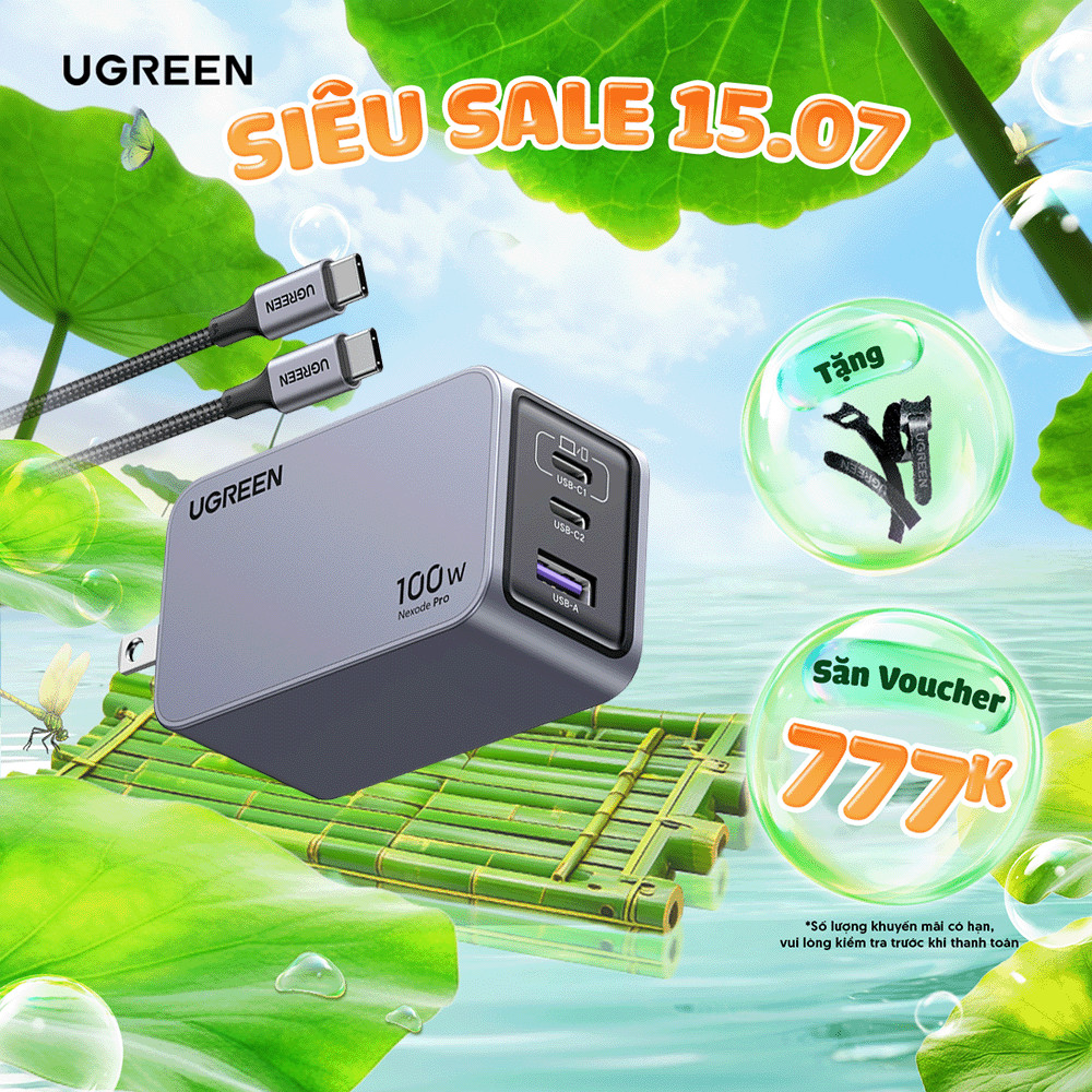 Bộ sạc nhanh UGREEN 100W Nexode GaN Pro X757 | 3 cổng sạc USB C/USB A | Kèm cáp sạc nhanh Type-C 100