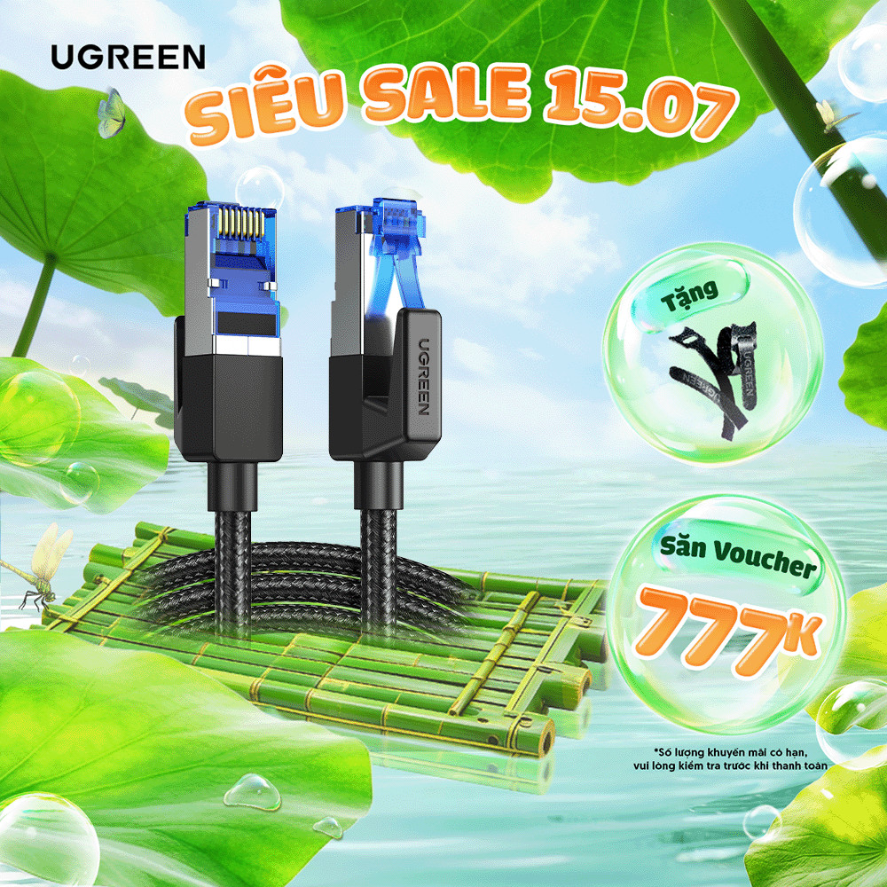Dây cáp mạng Cat8 UGREEN NW153 bọc dù dài 1M | Hỗ trợ chuẩn BASE-T 40Gbps Bảo Hành 18 Tháng 1 Đổi 1 