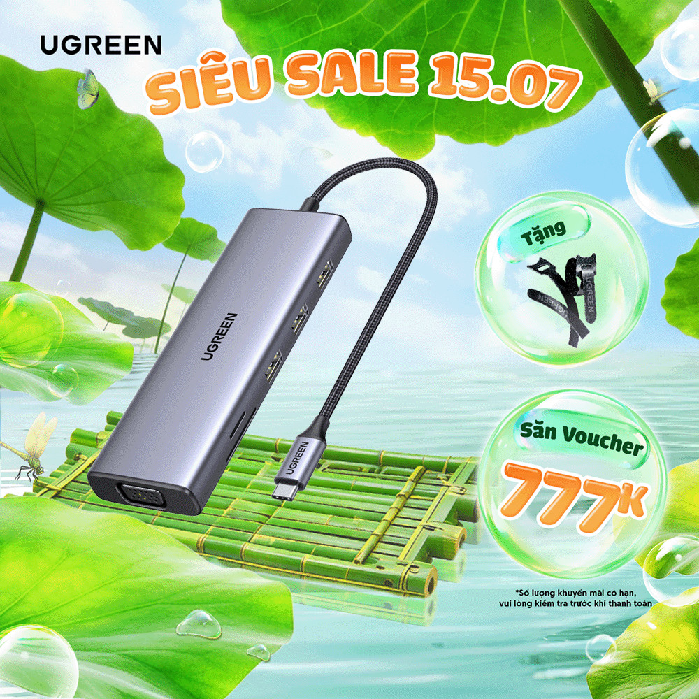 Hub chuyển đổi Type C UGREEN 9 in 1| HDMI 4K UHD| USB 3.0 | Bảo Hành 18 Tháng 1 đổi 1 | 15600 90119