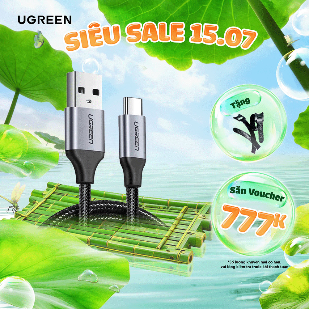 Cáp sạc UGREEN USB-A sang USB-C | USB 2.0 | 15W–60W | Bảo hành 18 tháng 1 đổi 1