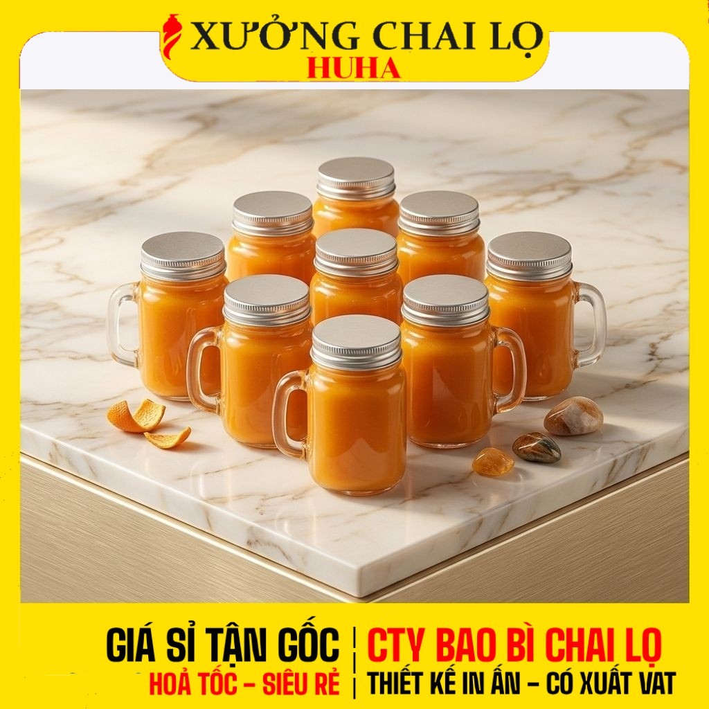 [COMBO 5 CÁI] Cốc Thủy Tinh Có Quai 40ml 120ml Nắp Nhôm Bạc Đựng Ginger Shot, Nước Ép, Cà Phê