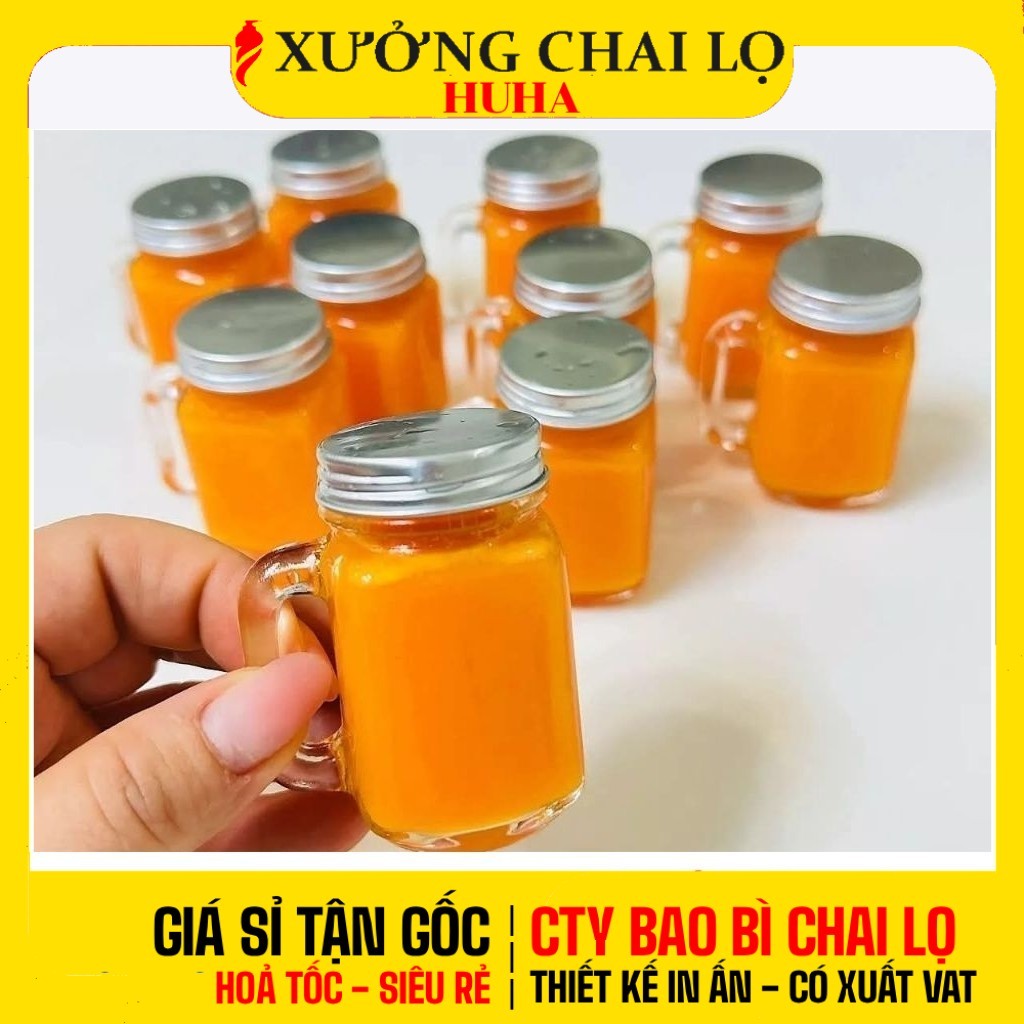 [COMBO 5 CÁI] Cốc Thủy Tinh Có Quai 40ml 120ml Nắp Nhôm Bạc Đựng Ginger Shot, Nước Ép, Cà Phê