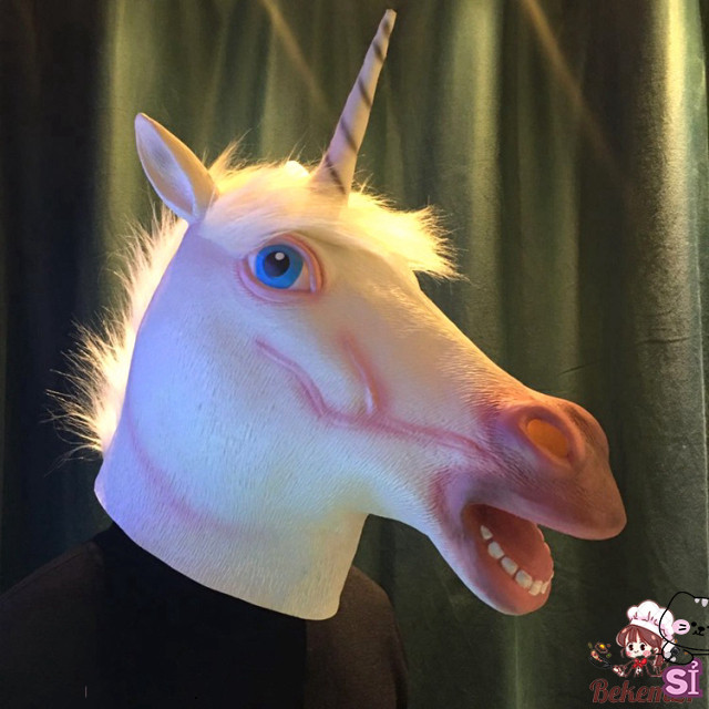 Mặt Nạ Hóa Trang Halloween 1 Sừng Hồng - Đầu Ngựa, Ếch Xanh, Doge Độc Đáo