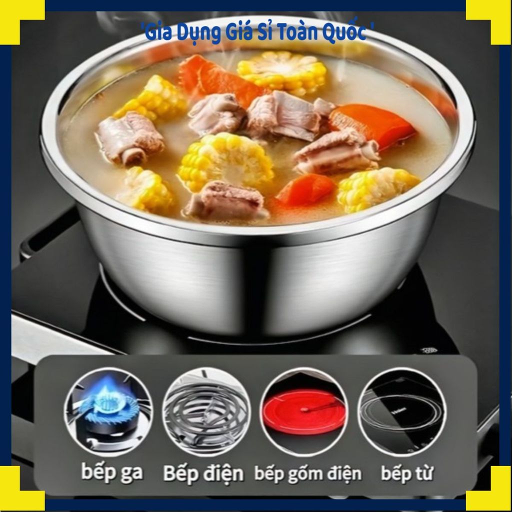 (COMBO 5) THAU INOX ĐỦ SIZE LOẠI DÀY BÓNG ĐẸP, Thau Inox Rửa Rau Củ, Thau Trộn Thực Phẩm, Chậu Inox 