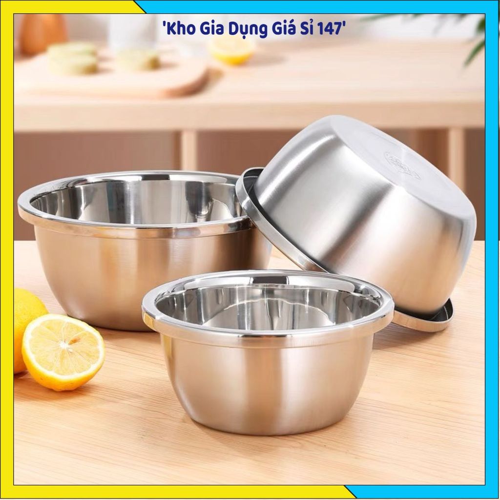 (COMBO 5) THAU INOX CAO CẤP ĐỦ SIZE BÓNG ĐẸP, Thau Inox Đa Năng, Chậu Inox Rửa Rau, Thau Trộn Bột, T