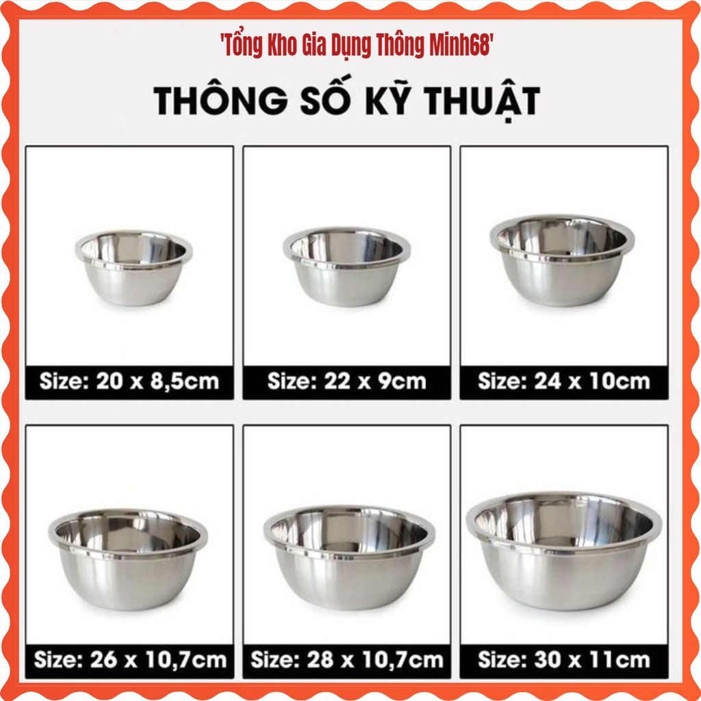 (COMBO 5) THAU INOX CAO CẤP ĐỦ SIZE BÓNG ĐẸP, Thau Inox Đa Năng, Chậu Inox Rửa Rau, Thau Trộn Bột, T