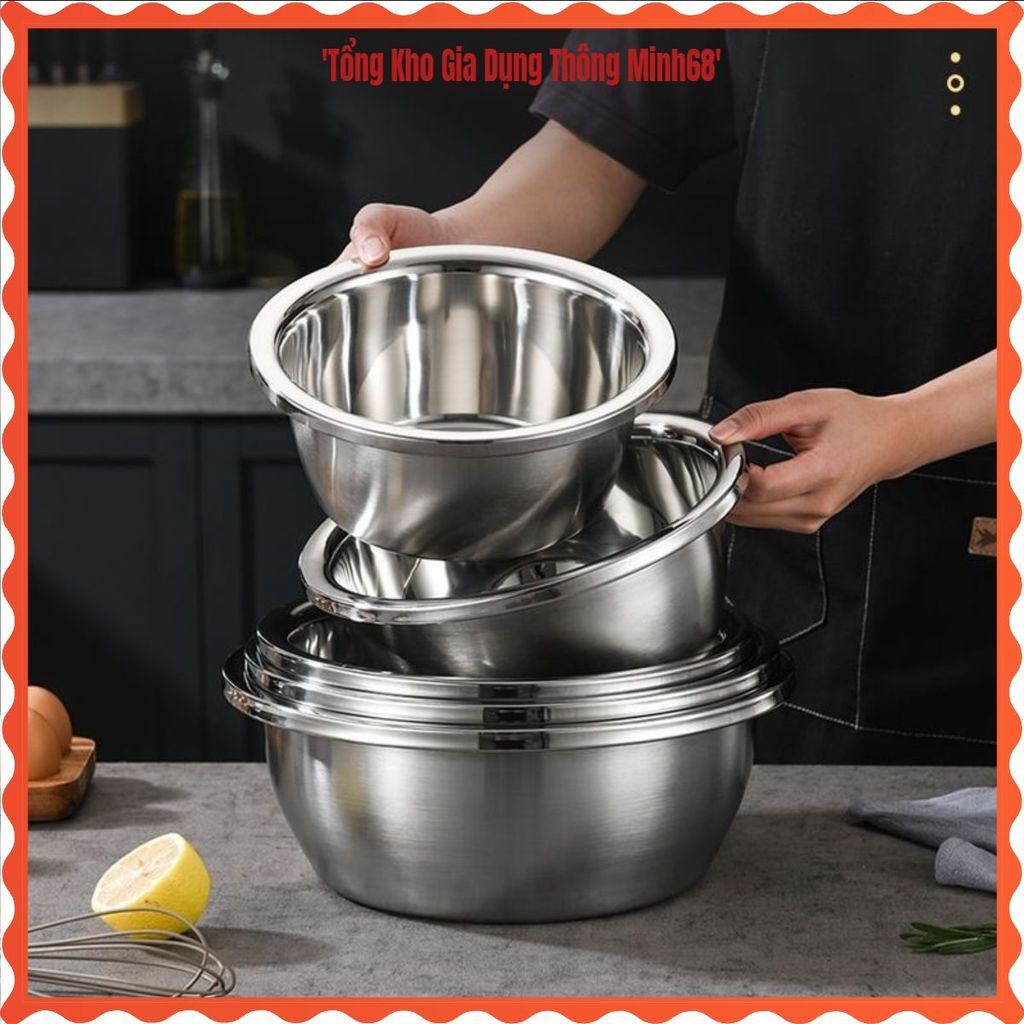 (COMBO 5) THAU INOX ĐỦ SIZE LOẠI DÀY BÓNG ĐẸP, Thau Inox Rửa Rau Củ, Thau Trộn Thực Phẩm, Chậu Inox 