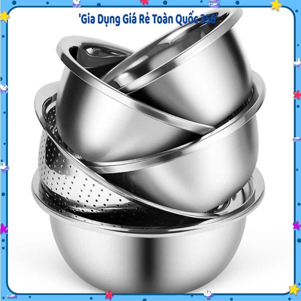(COMBO 5) THAU INOX ĐỦ SIZE LOẠI DÀY BÓNG ĐẸP, Thau Inox Rửa Rau Củ, Thau Trộn Thực Phẩm, Chậu Inox 