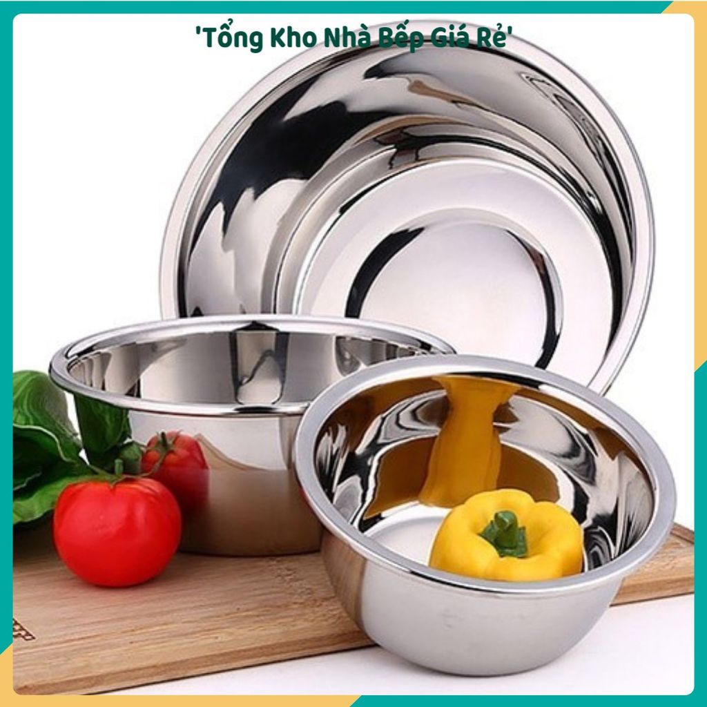 (COMBO 5) THAU INOX ĐỦ SIZE LOẠI DÀY BÓNG ĐẸP, Thau Inox Rửa Rau Củ, Thau Trộn Thực Phẩm, Chậu Inox 