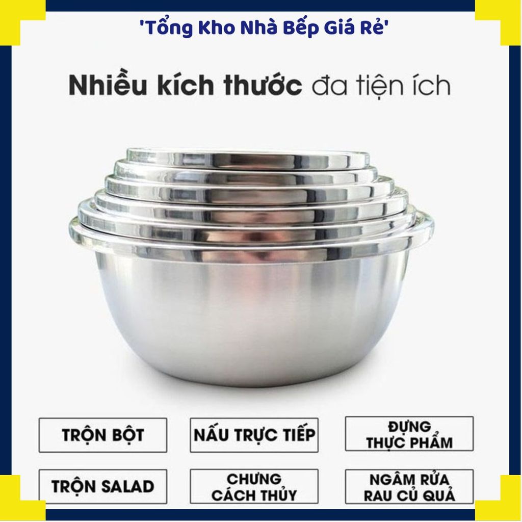 (COMBO 5) THAU INOX CAO CẤP ĐỦ SIZE BÓNG ĐẸP, Thau Inox Đa Năng, Chậu Inox Rửa Rau, Thau Trộn Bột, T