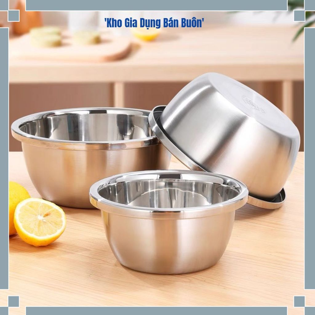 (COMBO 5) THAU INOX RỬA RAU CỦ ĐA NĂNG, Thau Inox Bóng Đẹp, Chậu Inox Cao Cấp, Thau Đựng Thực Phẩm, 