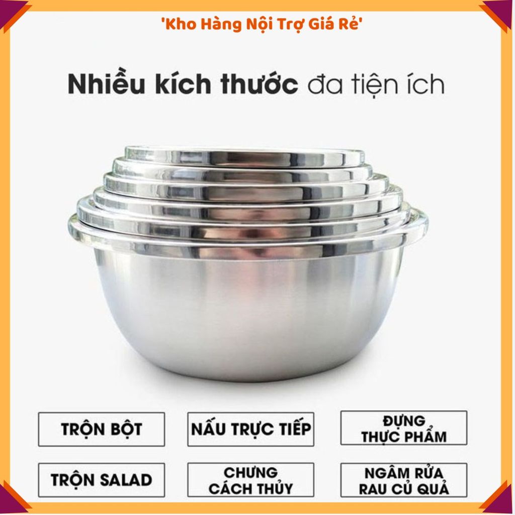 (COMBO 5) THAU INOX RỬA RAU CỦ ĐA NĂNG, Thau Inox Bóng Đẹp, Chậu Inox Cao Cấp, Thau Đựng Thực Phẩm, 