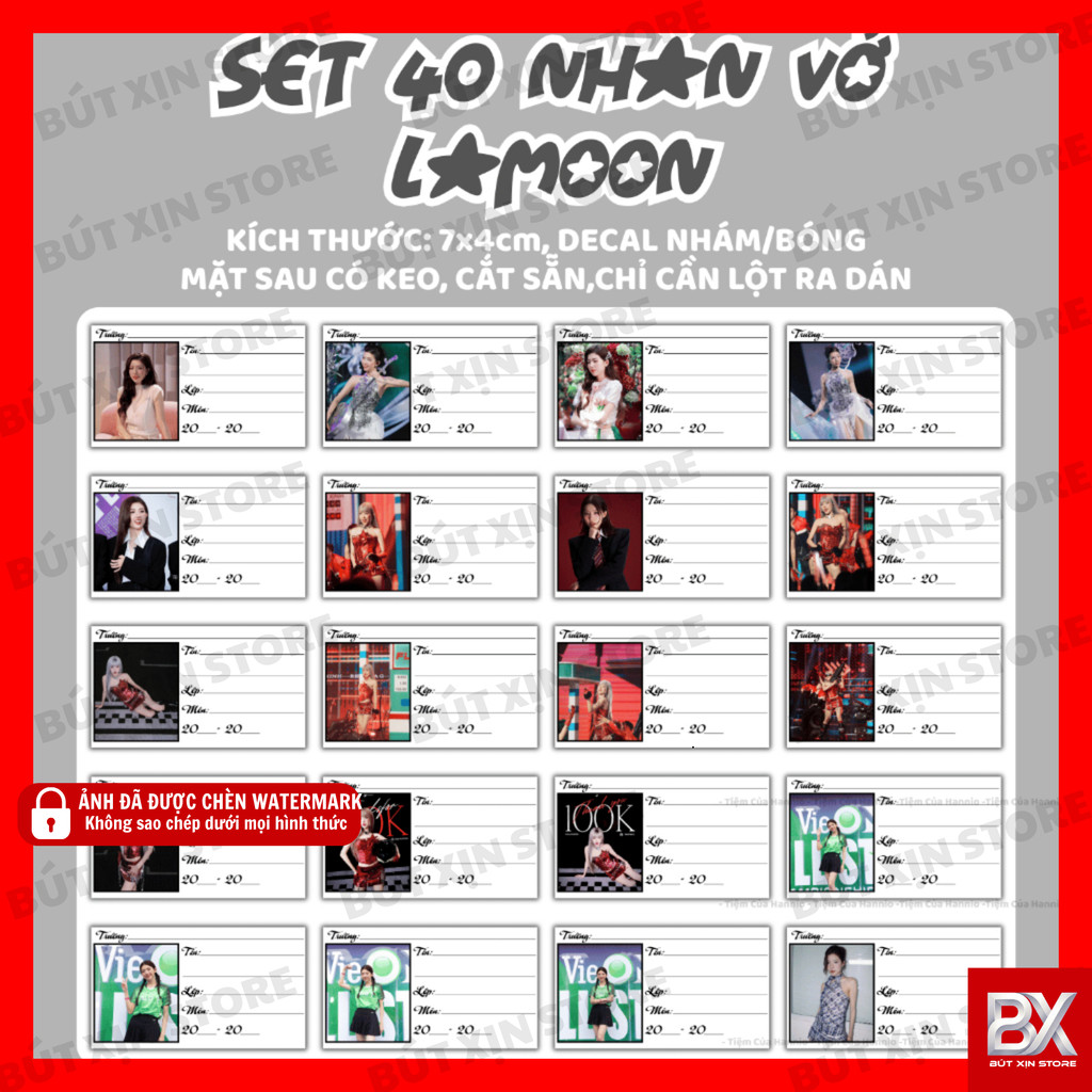 [GIAO NHANH 24H} SET 40 Sticker Nhãn Vở Lamoon Decal Nhám/Bóng Có Keo Cắt Sẵn Dán Sổ Tay, Vở Học Sin