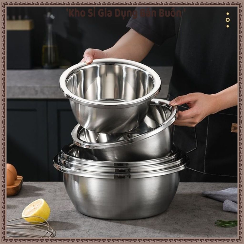 (COMBO 5) THAU INOX GIA ĐÌNH LOẠI DÀY CAO CẤP, Thau Rửa Rau, Thau Trộn Thịt, Chậu Inox Đựng Thực Phẩ