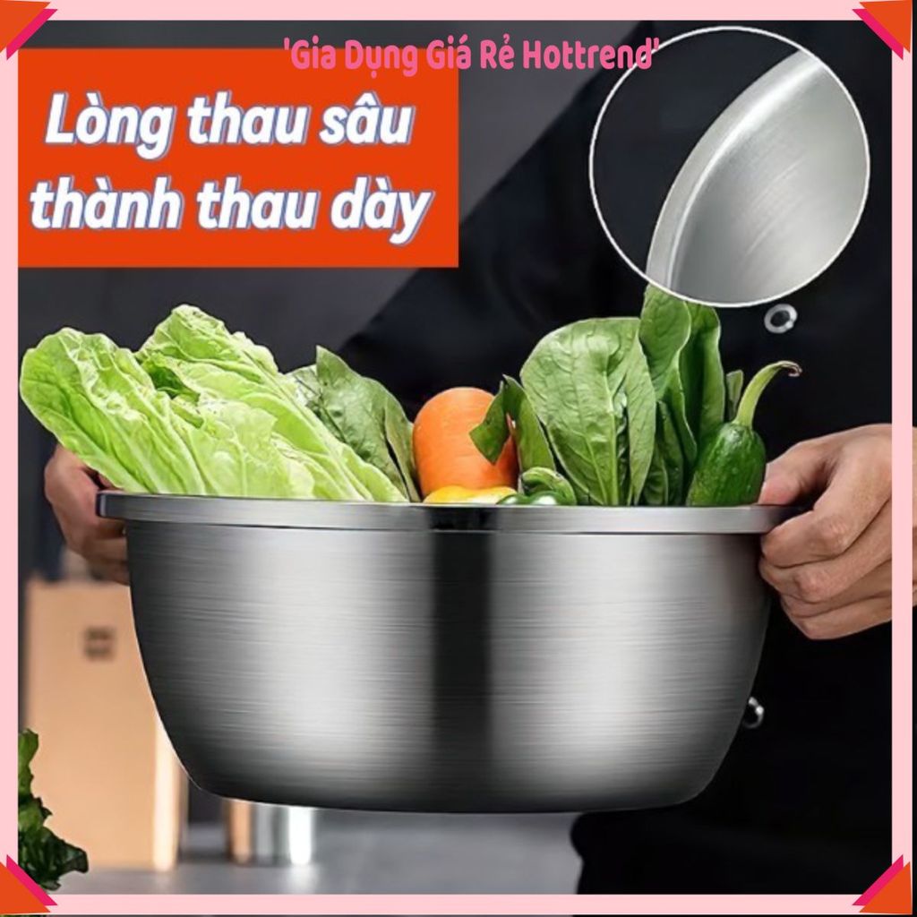 (COMBO 5) THAU INOX GIA ĐÌNH LOẠI DÀY CAO CẤP, Thau Rửa Rau, Thau Trộn Thịt, Chậu Inox Đựng Thực Phẩ