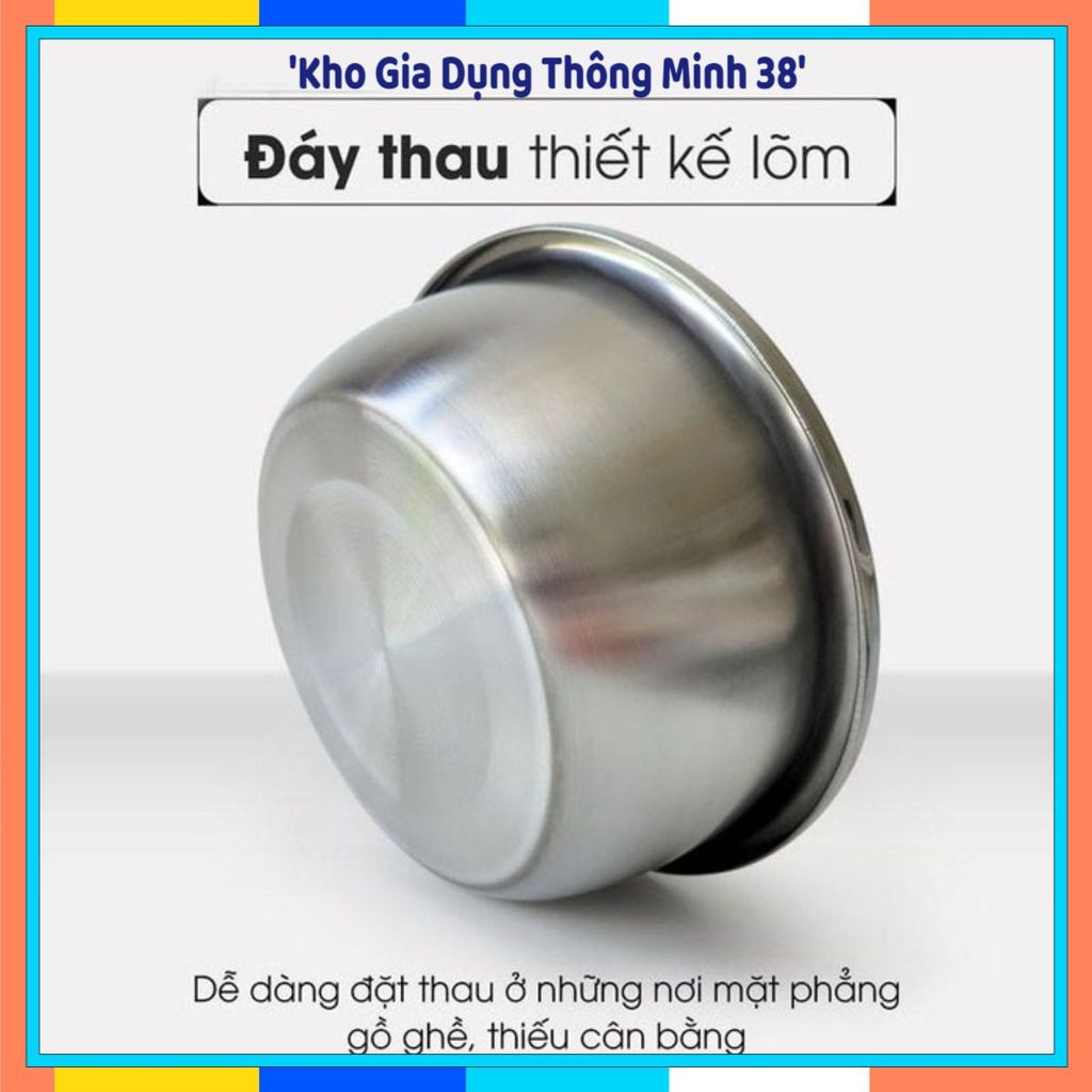(COMBO 5) THAU INOX RỬA RAU CỦ ĐA NĂNG, Thau Inox Bóng Đẹp, Chậu Inox Cao Cấp, Thau Đựng Thực Phẩm, 