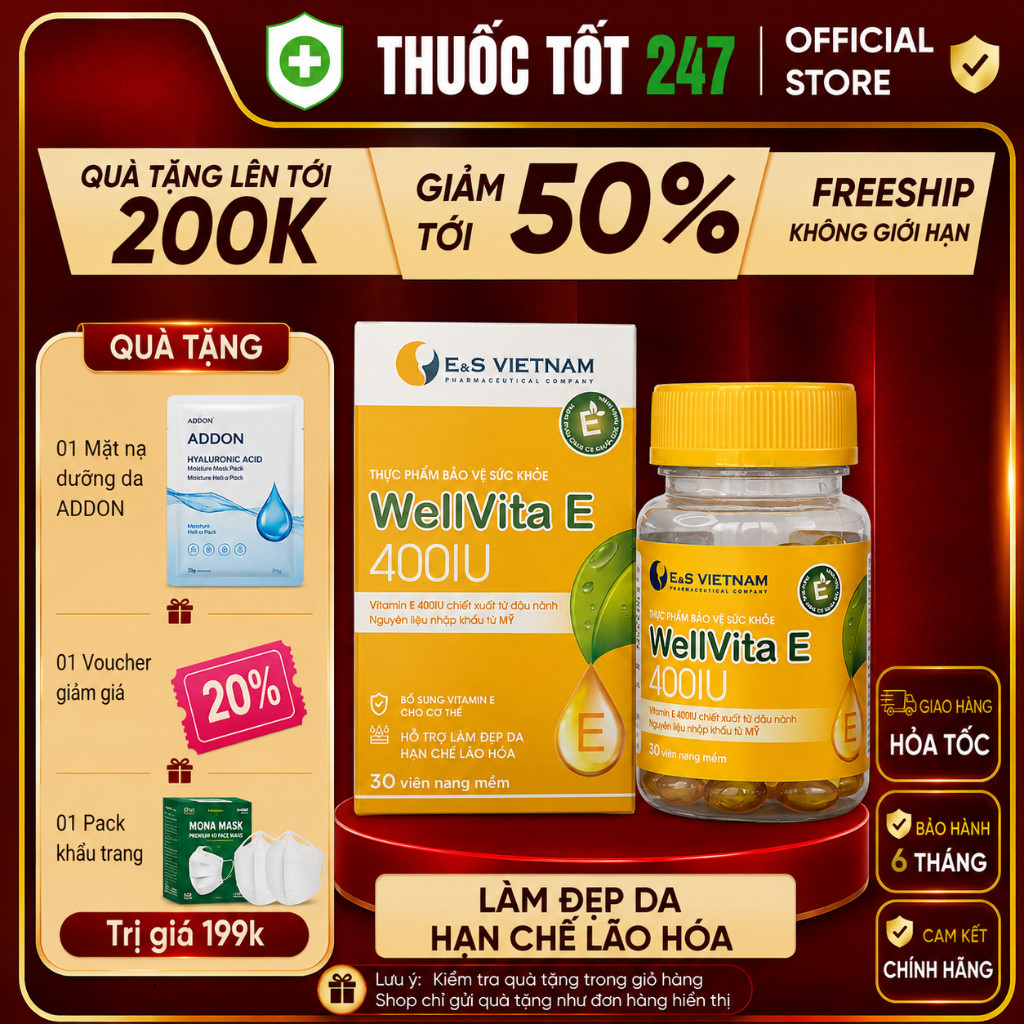 Viên Uống Wellvita E 400IU E&S TT247 - Làm Dày Niêm Mạc và Cải Thiện Nội Tiết - Hỗ Trợ Chuẩn Bị Mang