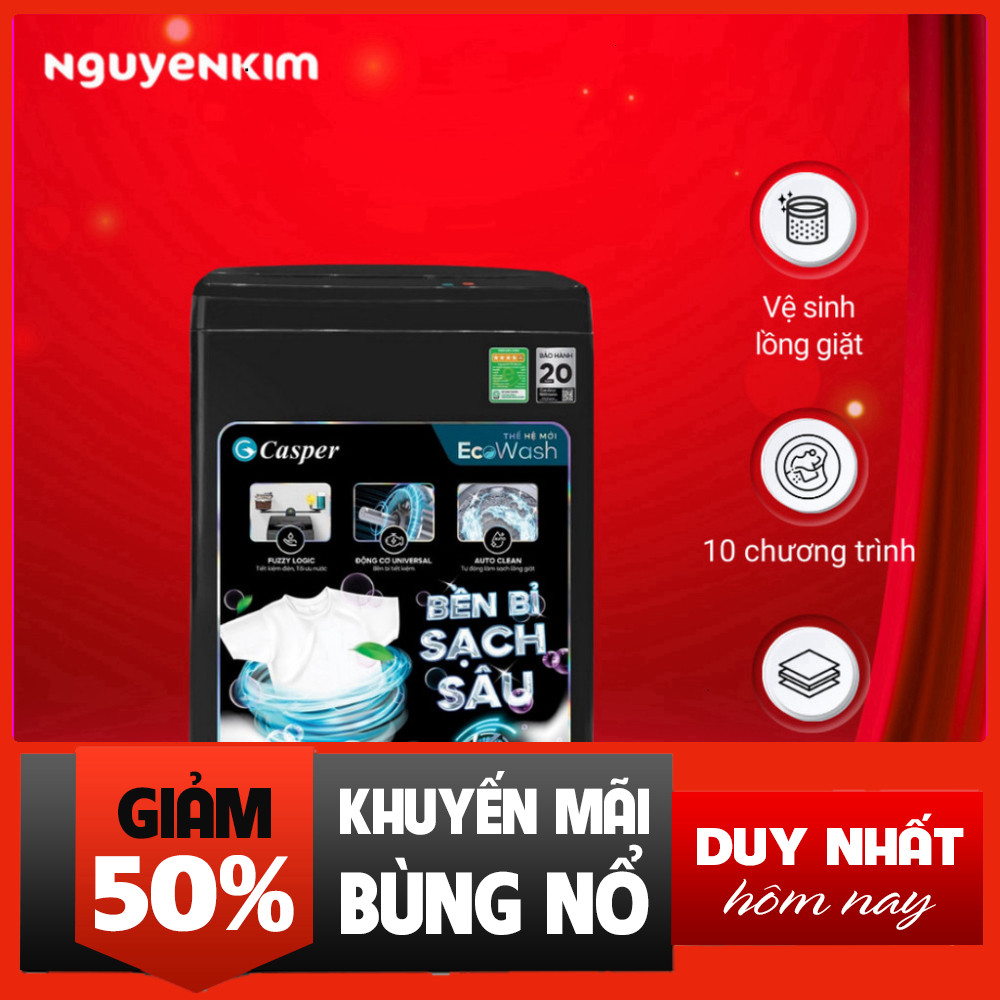 Nhắn shop đặt hàng  Máy Giặt Casper 10kg WT-10NB3 Tiết kiệm điện với công suất 10kg phù hợp dùng cho