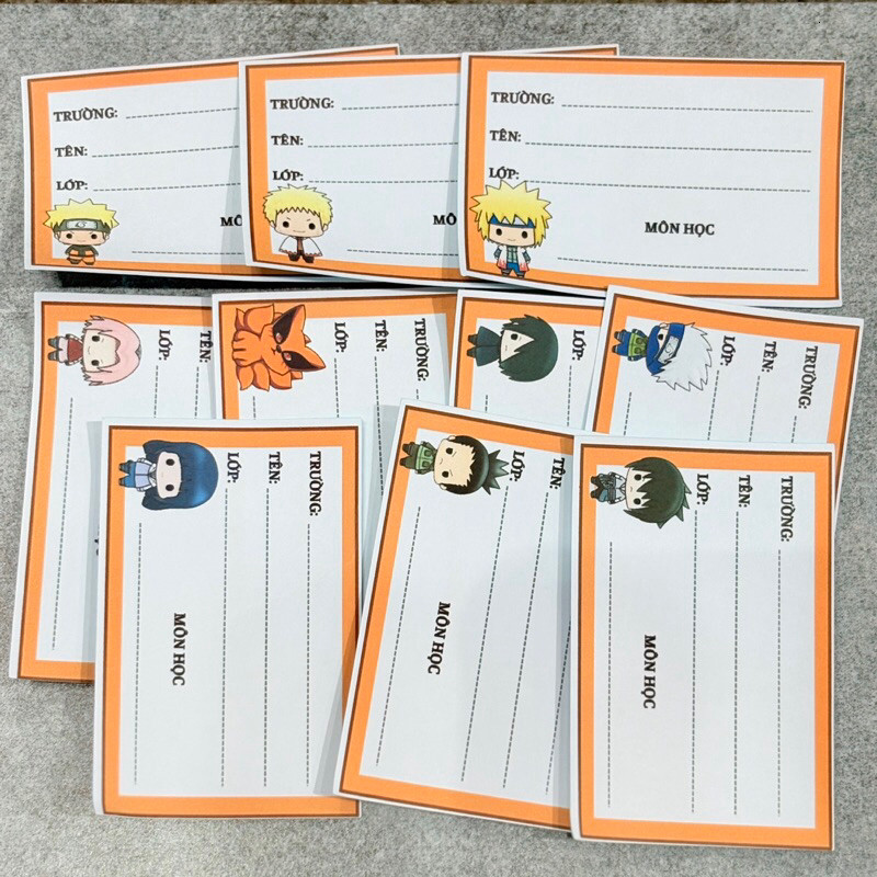 [Nhãn vở Naruto] Gói 10 miếng nhãn vở anime, nhãn dán tập, sách