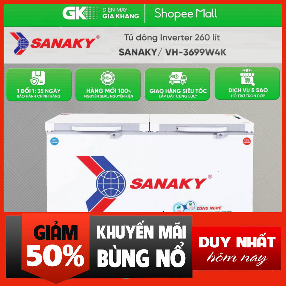 Nhắn shop đặt hàng  - VH-3699W4K - Tủ Đông Sanaky Inverter 260Lít Toàn Quốc . .