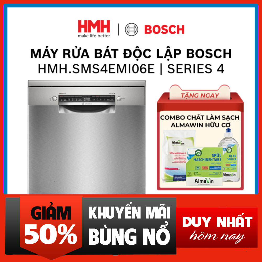 Nhắn shop đặt hàng  - Bosch Máy Rửa Bát độc lập SMS4EMI06E Cảm Biến Mút Tích Hợp . .