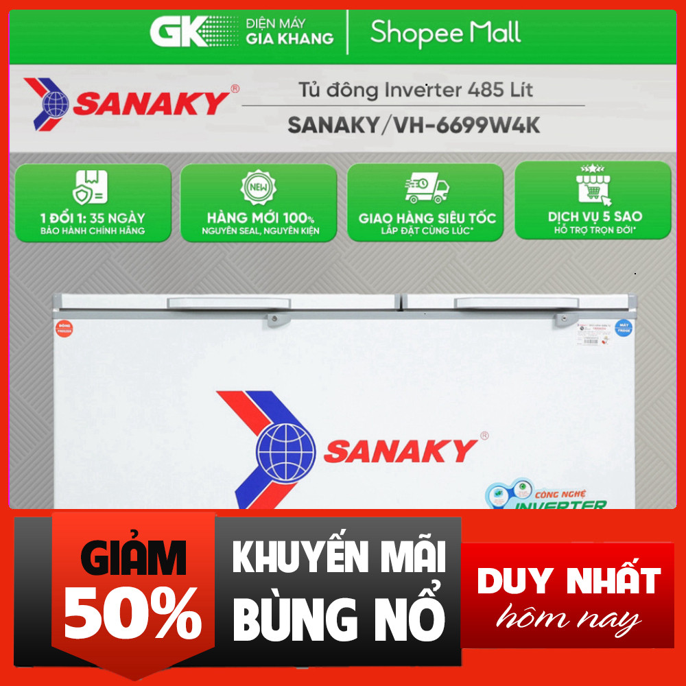 Nhắn shop đặt hàng  Tủ Đông Sanaky Inverter 485L VH-6699W4K Công Nghệ Inverter Hút Nhiệt Hạt Mịn .