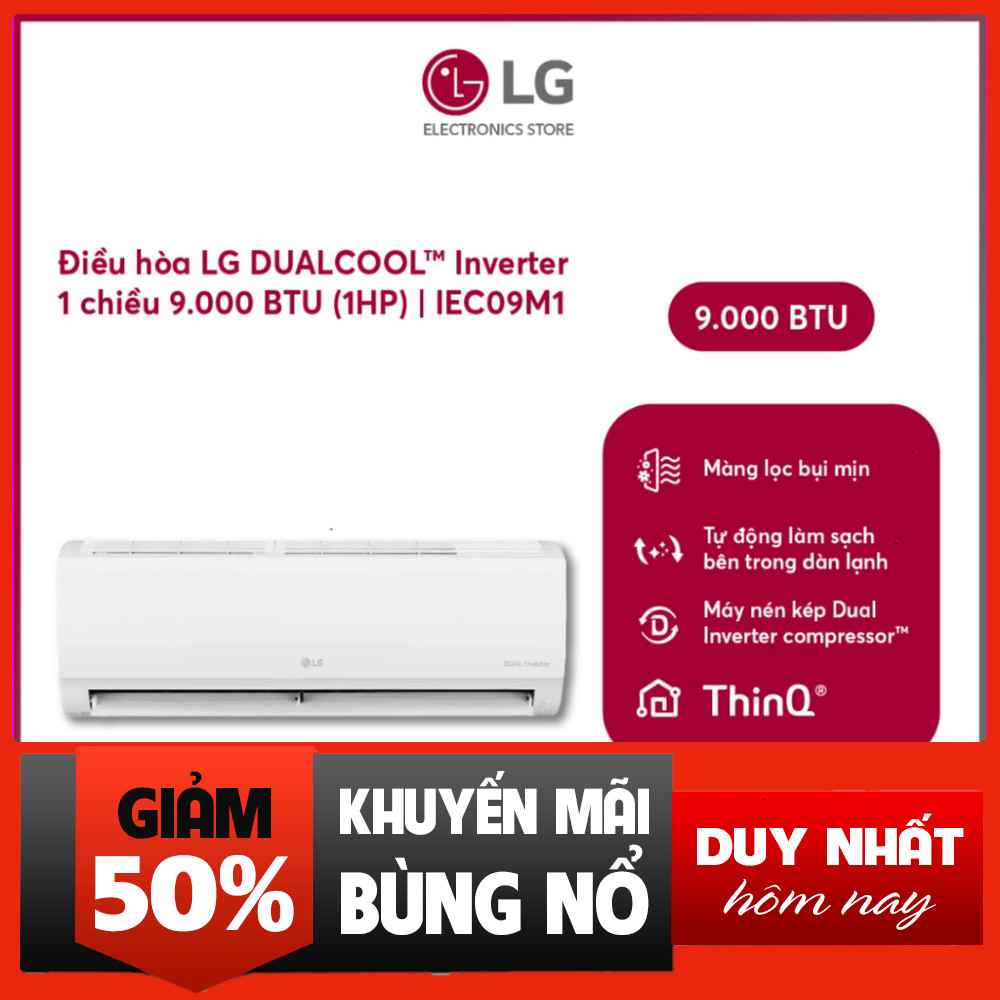 Nhắn shop đặt hàng  Điều hòa LG 1 chiều Inverter 9.000BTU IEC09M1 Tiết kiệm điện cho mái ấm yêu thươ