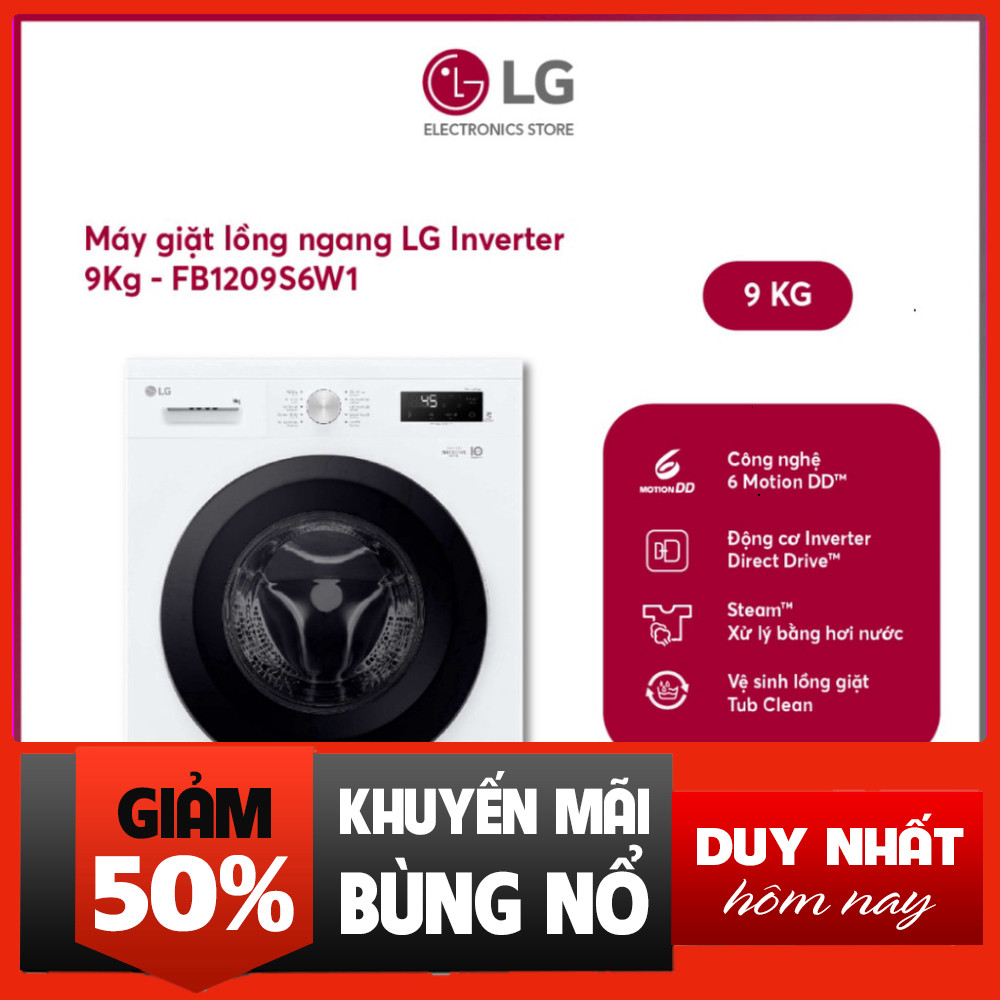 Nhắn shop đặt hàng  Máy Giặt Lg Inverter 9Kg FB1209S6W1 Giao Toàn Quốc Tiết Giệo Điện .