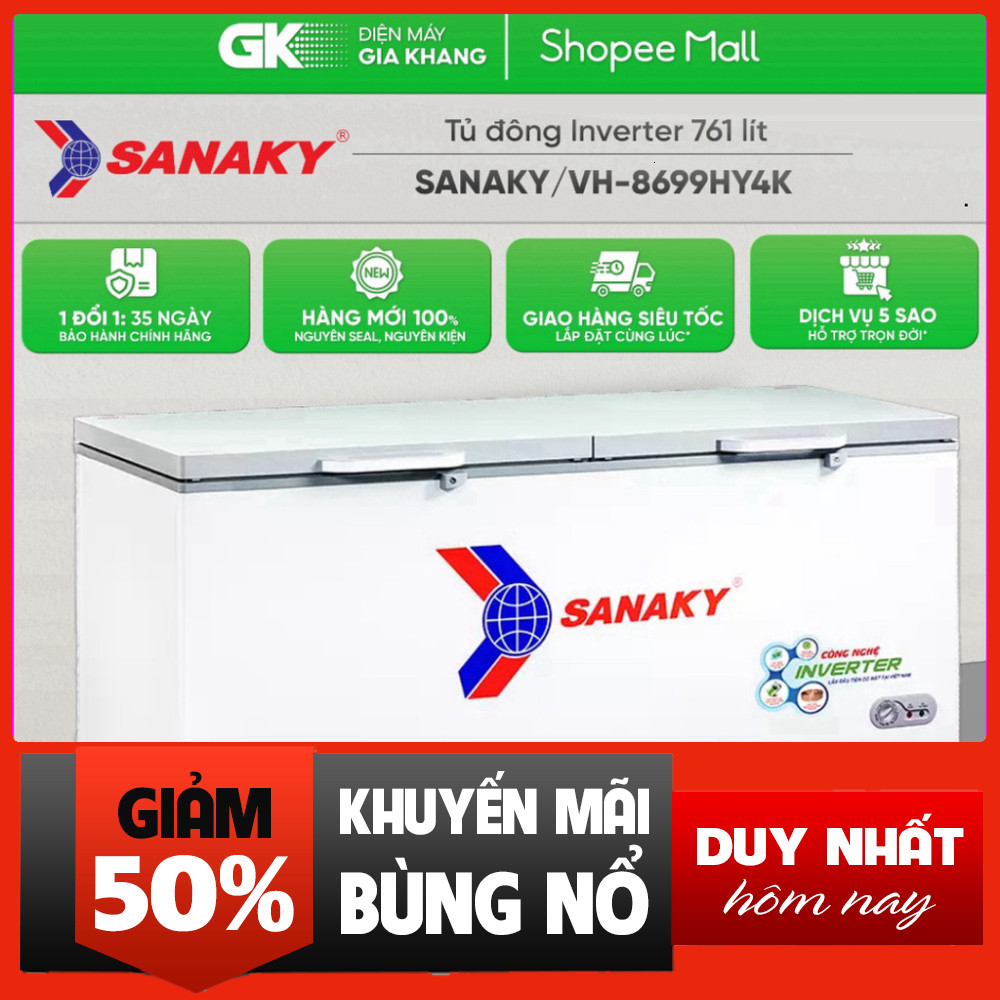 Nhắn shop đặt hàng  Tủ Đông Sanaky Inverter 761 Lít VH-8699HY4K Nấu Mềm Tiết Điện .