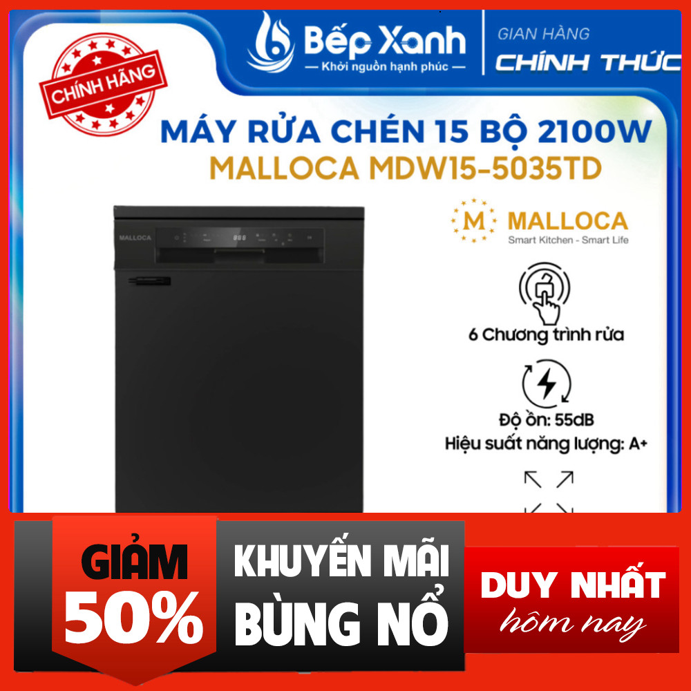 Nhắn shop đặt hàng  Máy Rửa Chén Độc Lập 15 Bộ Malloca MDW15-5035TD Tối Đa 3 Năm Bảo Hành .