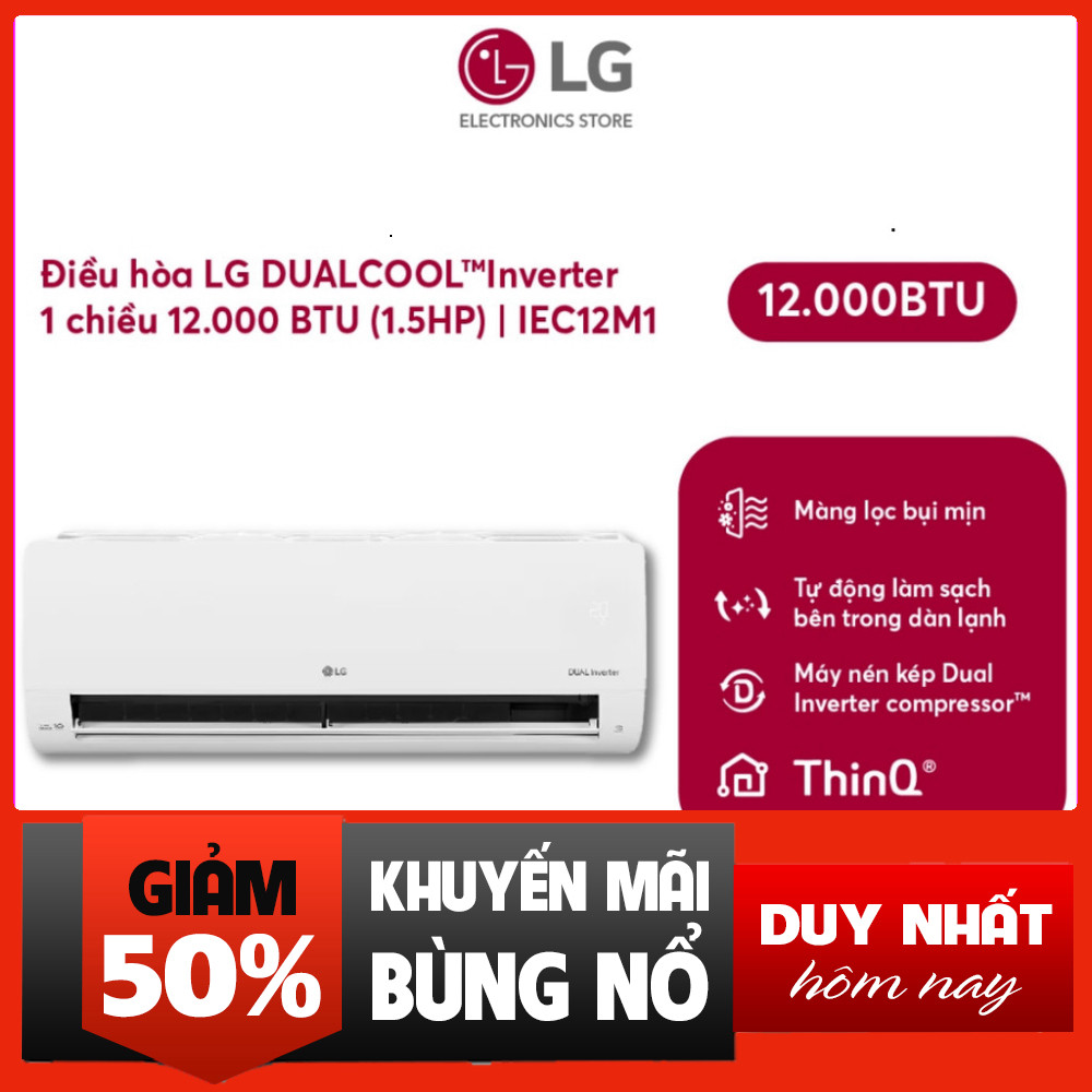 Nhắn shop đặt hàng  Điều hòa LG 1chiều 12000BTU IEC12M1 Inverter Giao Toàn Quốc .