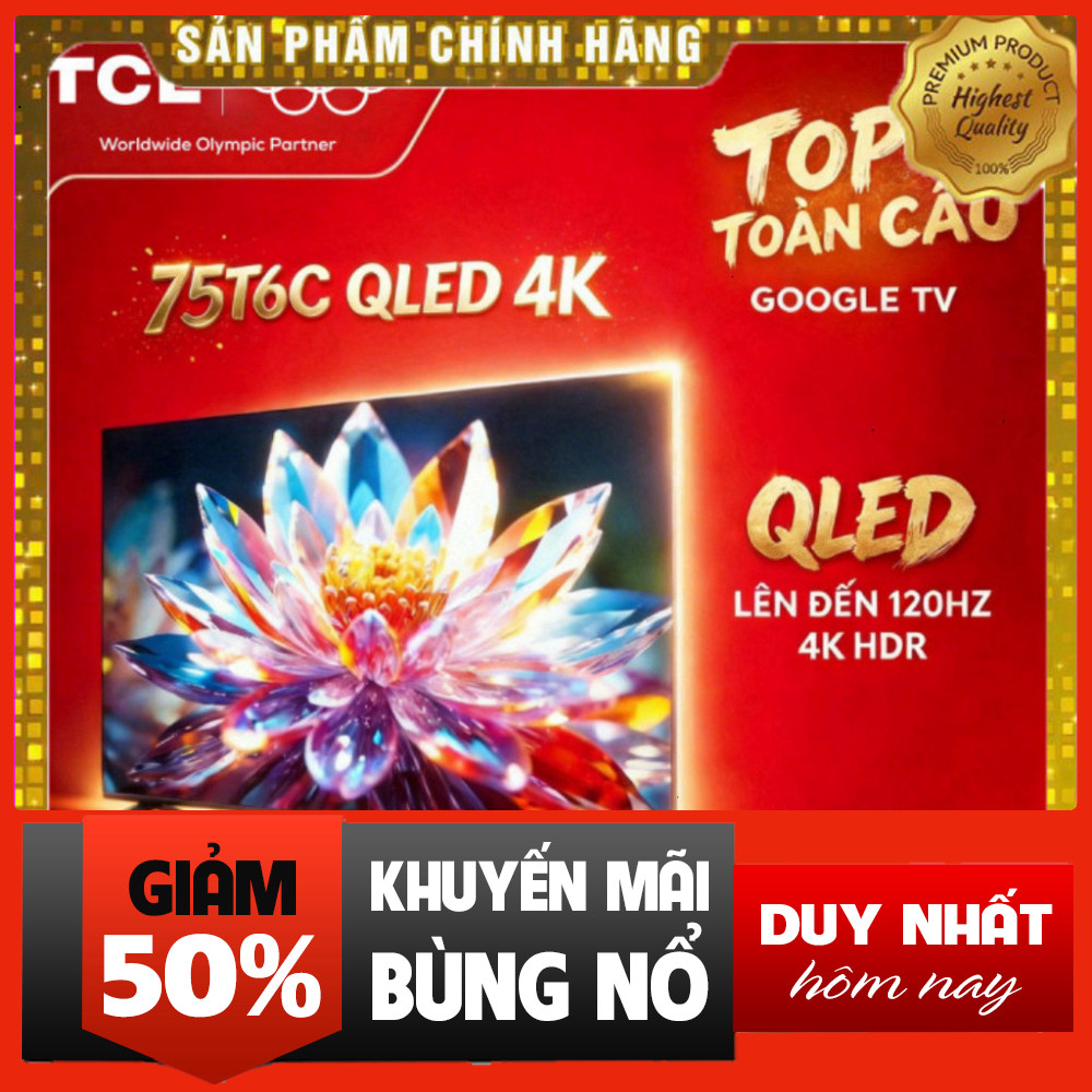 Nhắn shop đặt hàng  Tivi TCL QLED 75inch 4K Google TV, HDR10+, Dolby Atmos, 120Hz Giúp Xem Nội Dung 