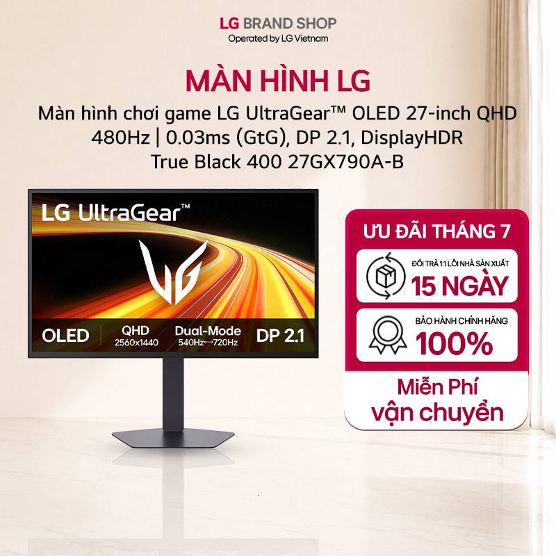 CH  [Chỉ giao miền Nam/Bắc] Màn hình Gaming LG UltraGear™ OLED 27-inch QHD 480Hz | 0.03ms (GtG) 27GX