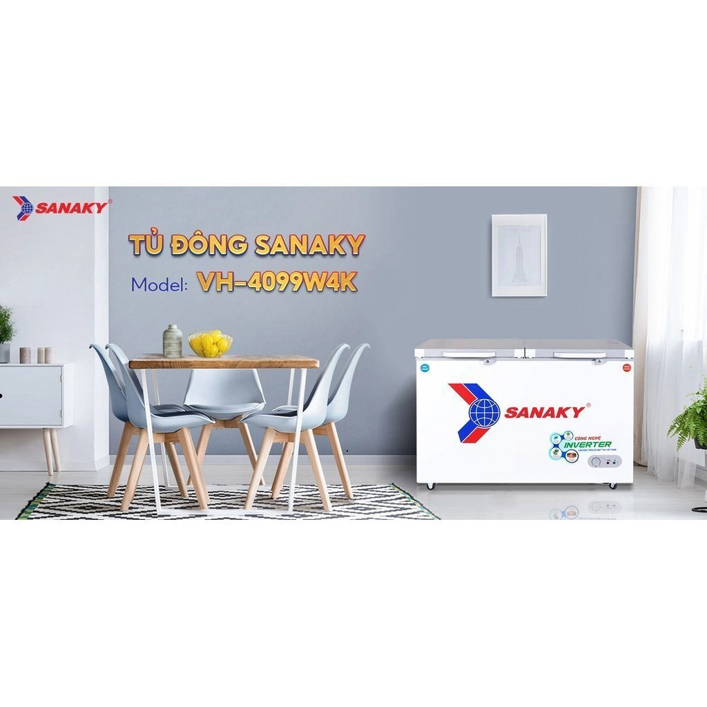 Tủ đông Sanaky inverter VH-4099W4K 2 chế độ 280 lít 1 ngăn đông 1 ngăn mát