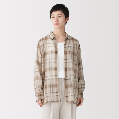 [26AW] MUJI Áo Sơ Mi Nữ Vải Cotton Xoắn Tay Dài