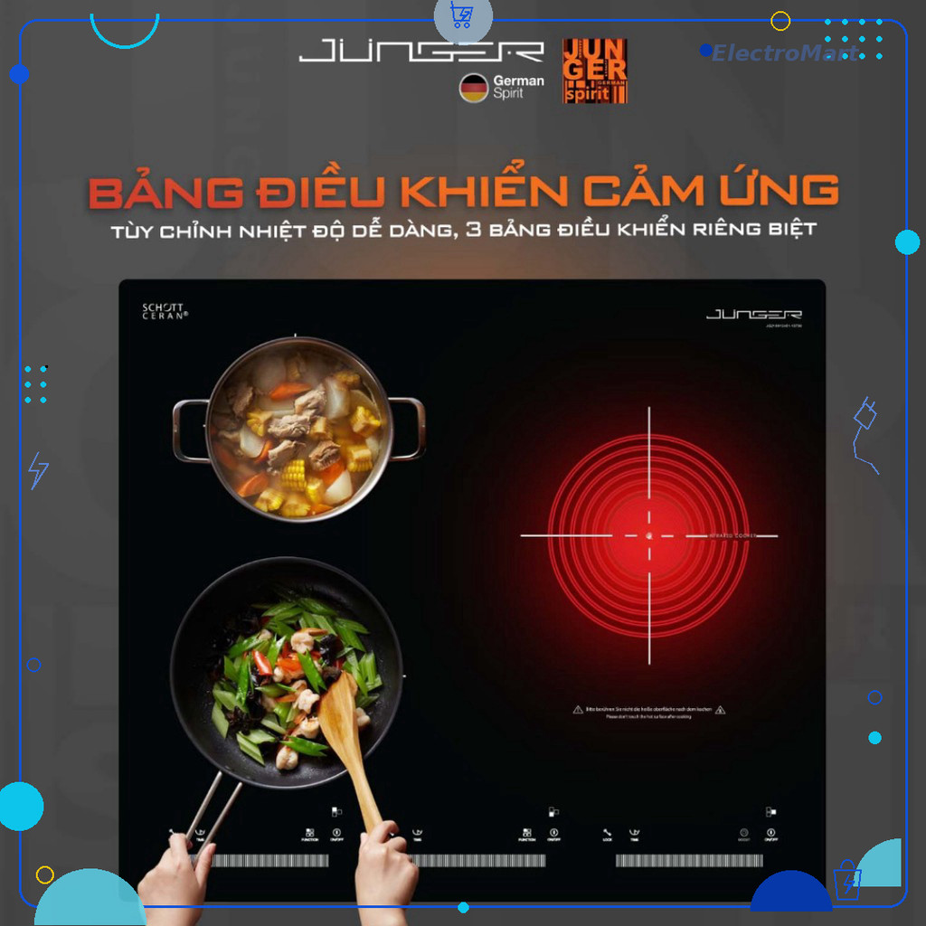 CEJ-300-IIF - Bếp 3 vùng từ hồng ngoại Junger 5400W kính Schott Ceran