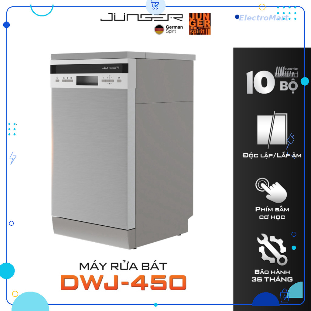 DWJ-450 - Máy rửa bát Junger 10 bộ 8 chế độ sấy nhiệt dư