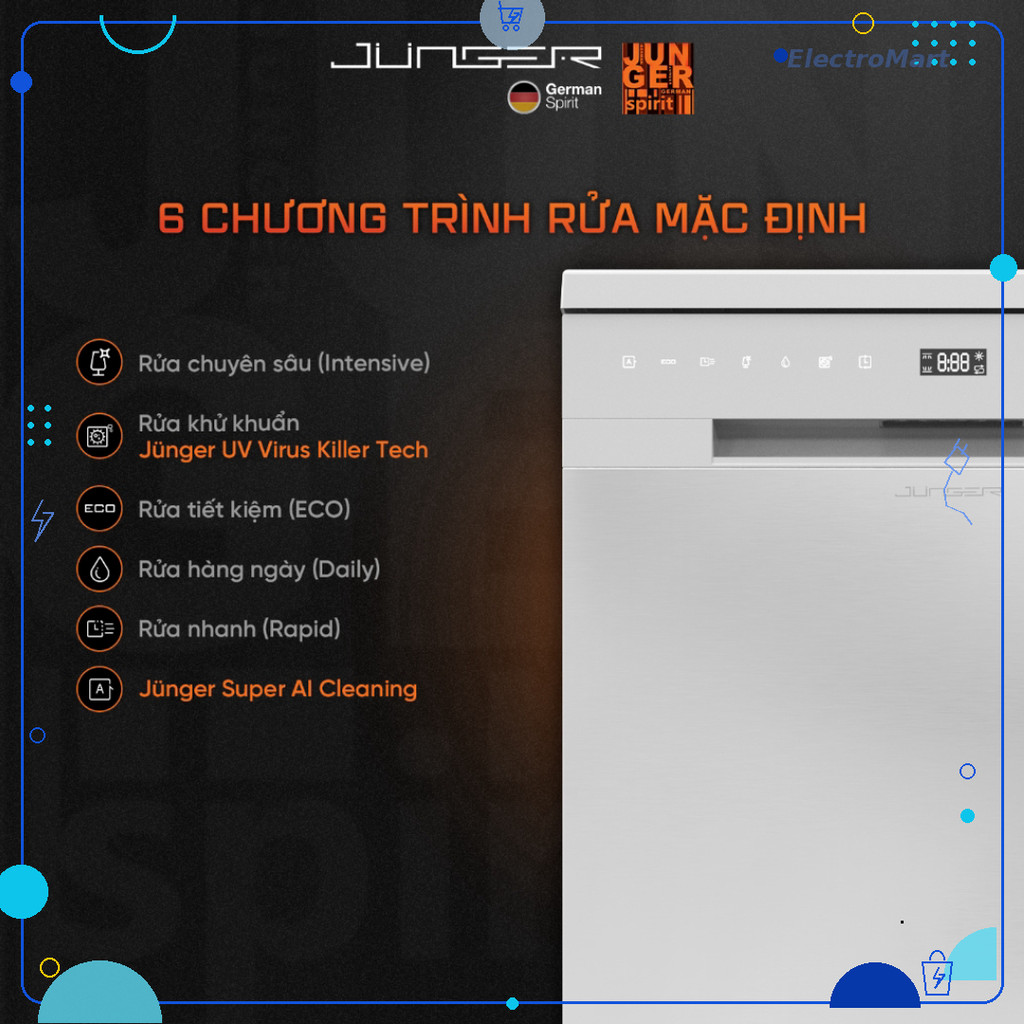 DWJ-140 - Máy rửa bát Junger Leopard 15 bộ AI UV sấy khô Fresh Air