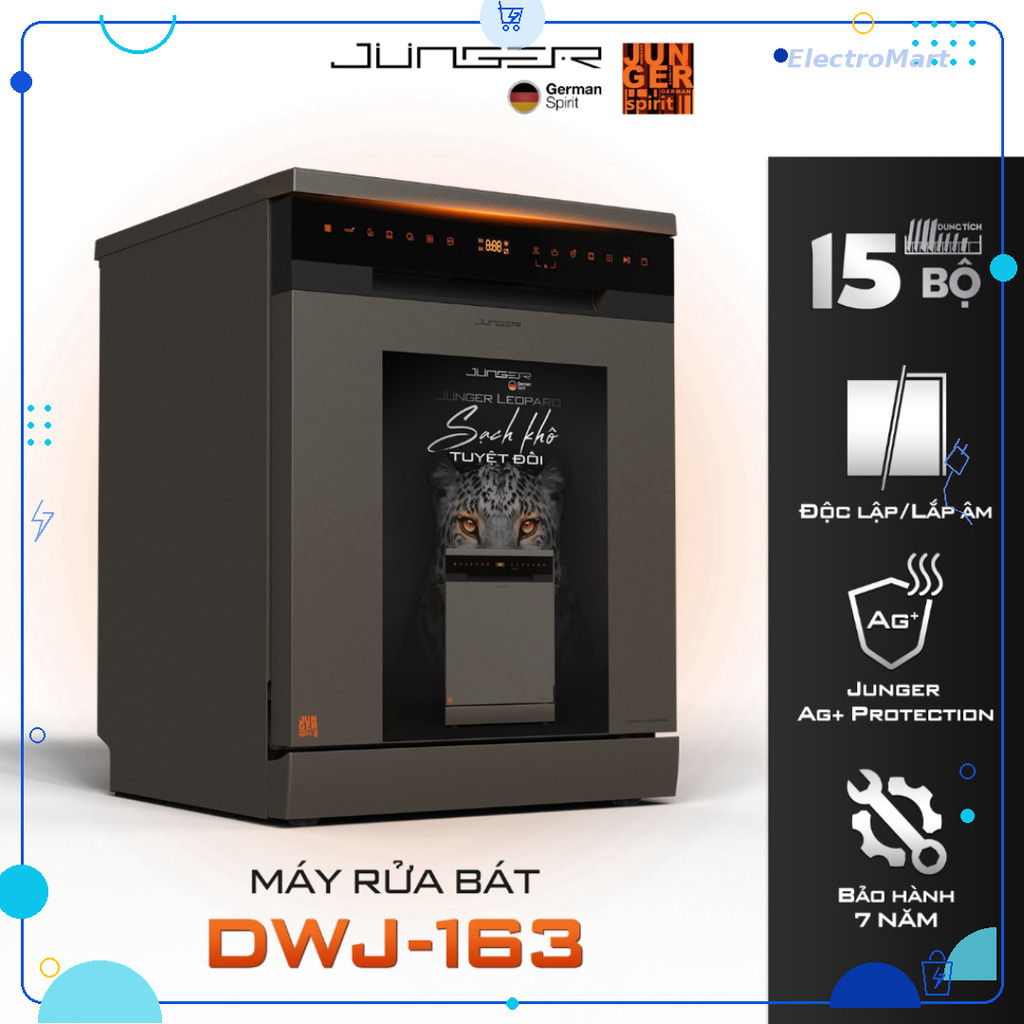 DWJ-163 - Máy rửa bát Junger Leopard 15 bộ AI UV ion bạc sấy khô