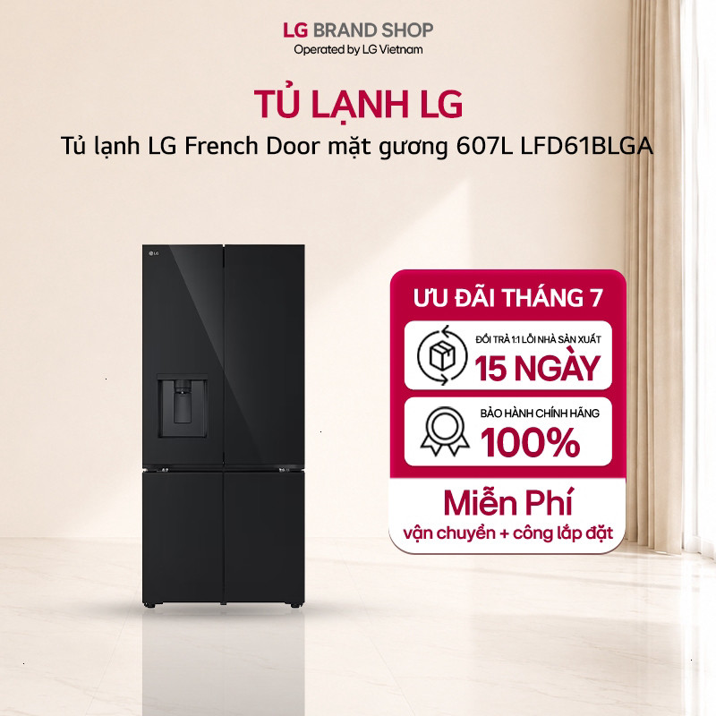 (CH) [Chỉ giao miền Bắc] LFD61BLGA - Tủ lạnh LG French Door mặt gương 607L LFD61BLGA