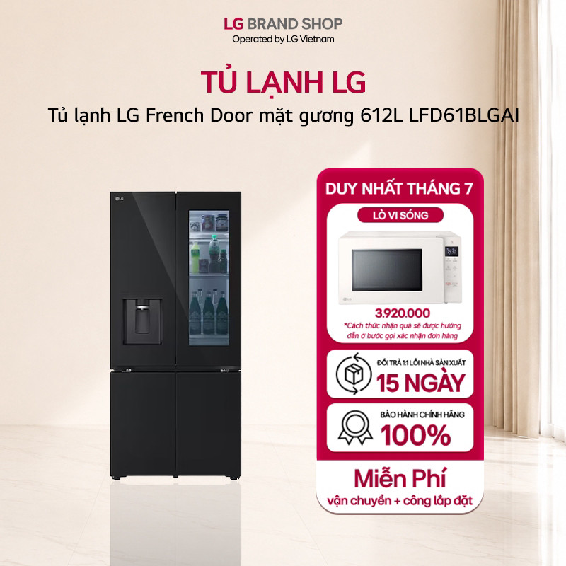 (CH) [Chỉ giao miền Nam/Bắc] LFD61BLGAI.ABMPEVN - Tủ lạnh LG French Door mặt gương 612L LFD61BLGAI