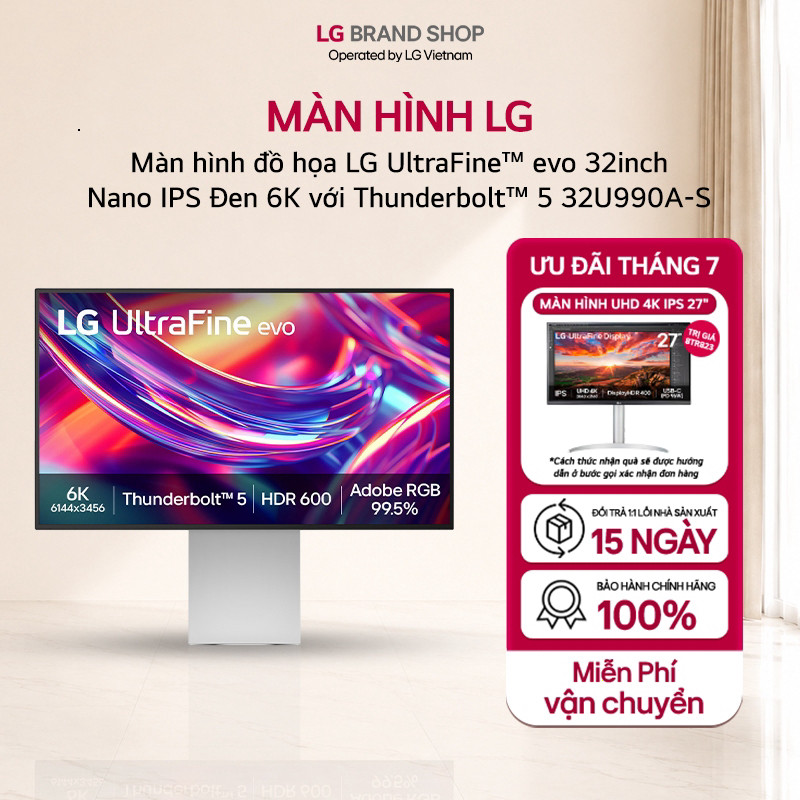 (CH) [Chỉ giao miền Bắc] Màn hình đồ họa LG UltraFine™ evo 32inch, Nano IPS Đen 6K với Thunderbolt™ 