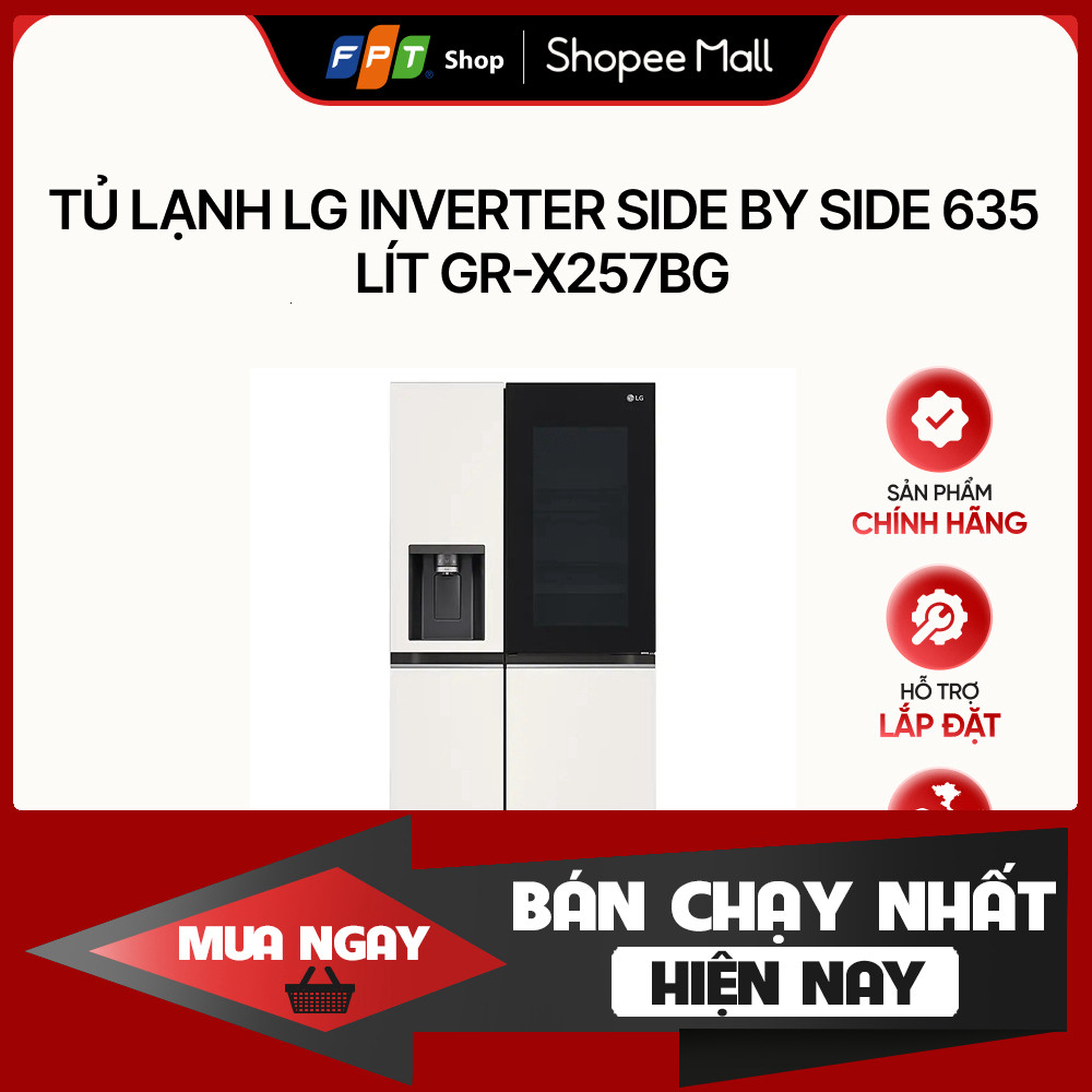 [HÀNG CHÍNH HÃNG] Tủ lạnh LG Inverter side by side 635 lít GR-X257BG