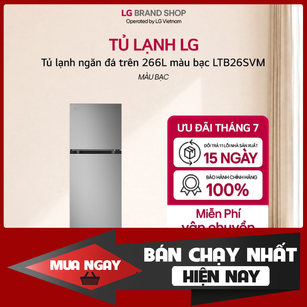 [Chỉ giao miền Bắc] LTB26SVM -Tủ lạnh ngăn đá trên 266L màu bạc LTB26SVM