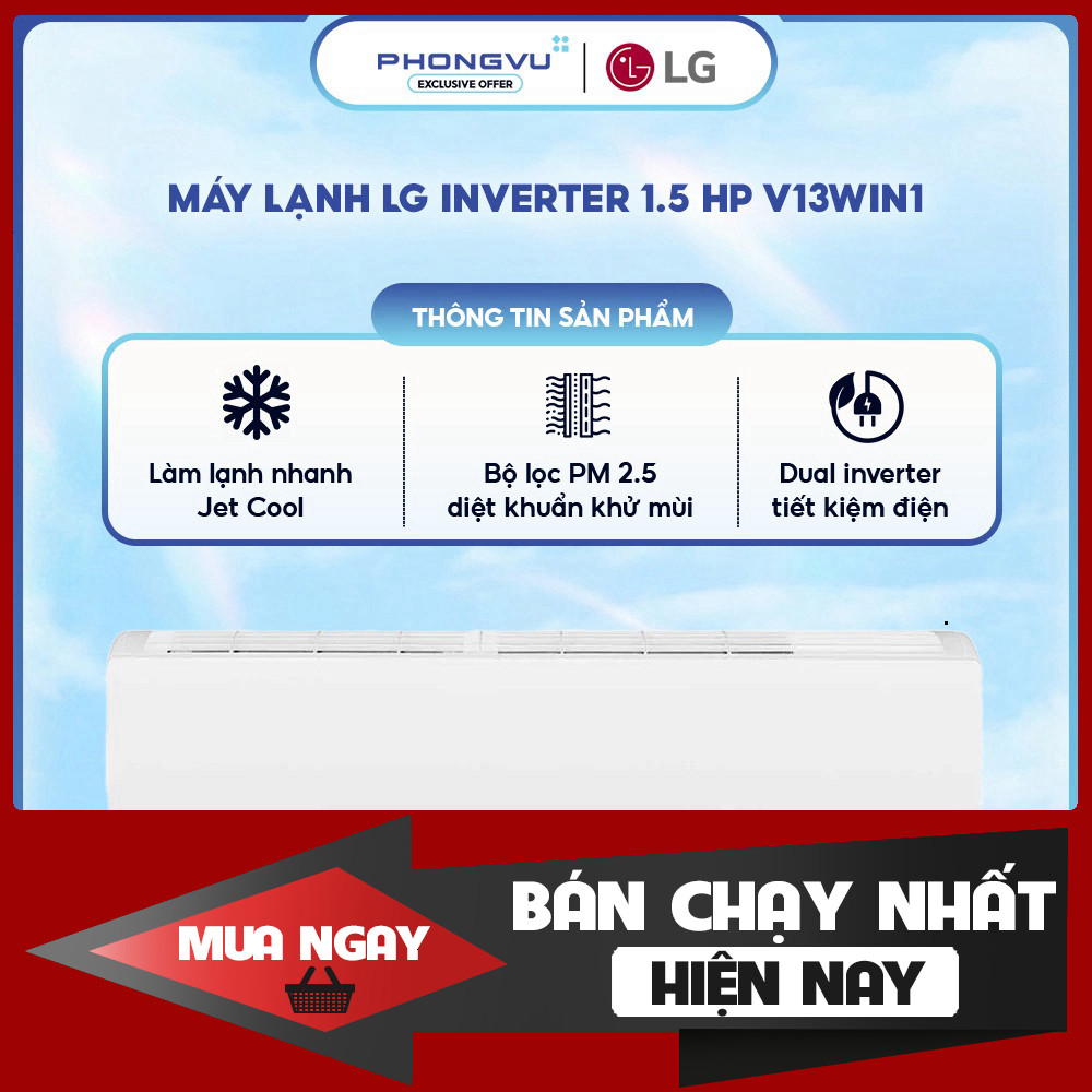 Điều Hòa LG DualCOOL V13WIN1 Inverter 1.5HP 12000BTU PM2.5 Phòng 15-20m²