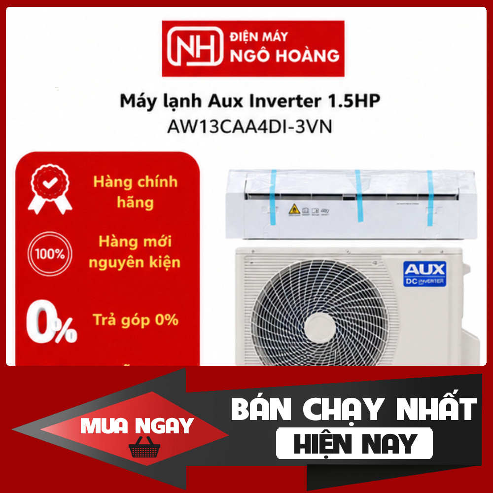 AW13CAA4DI-3VN - Máy Lạnh AUX Inverter 1.5HP AW13CAA4DI-3VN 12000BTU chính hãng, điều hòa AUX tiết k
