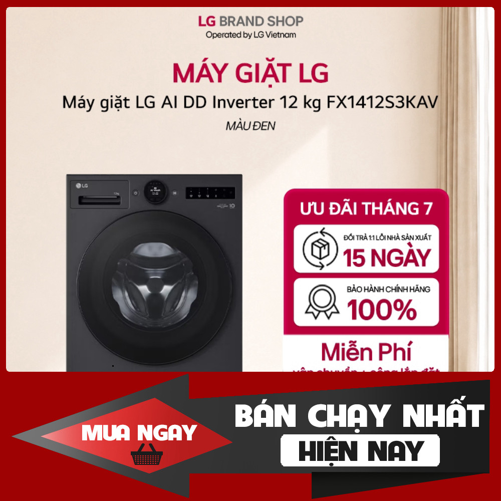 [Chỉ giao miền Nam/Bắc] FX1412S3KAV - Máy giặt lồng ngang LG AI DD Inverter 12 kg FX1412S3KAV