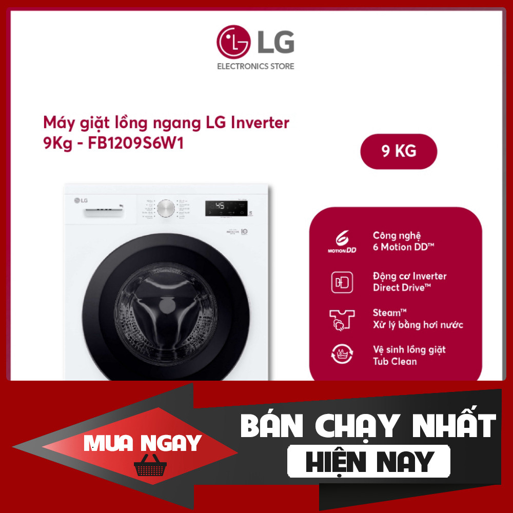 [Shopee - Lắp đặt 0Đ HN HCM] Máy giặt LG Inverter 9Kg FB1209S6W1 - Shopee Giao toàn quốc+chỉ lắp HN 