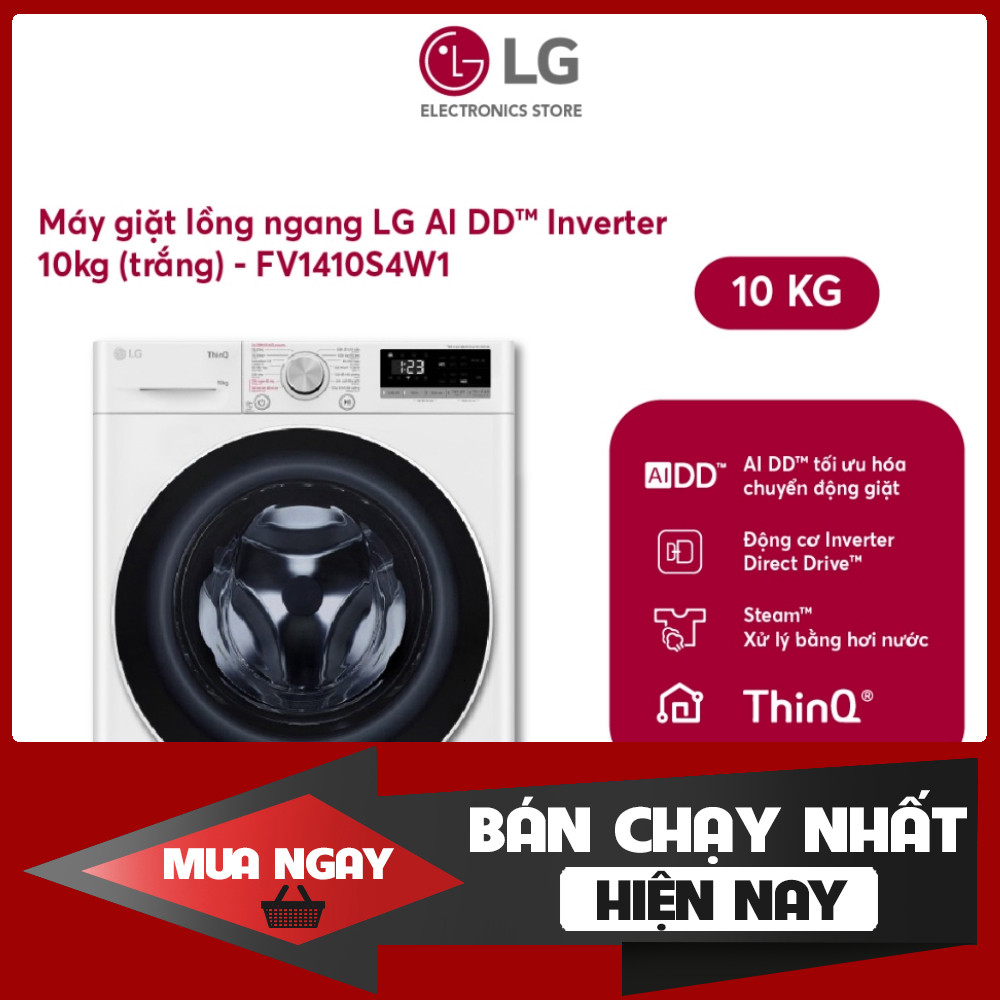 Máy Giặt LG Inverter 10 Kg FV1410S4W1 Công Suất 1400W Giặt Sạch Làn Da Preservation: - Brand: Máy Gi